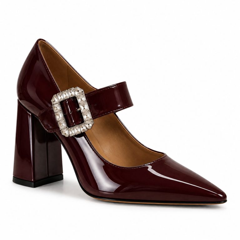 The High-Vamp Mary Jane in Bordeaux Patent Leather