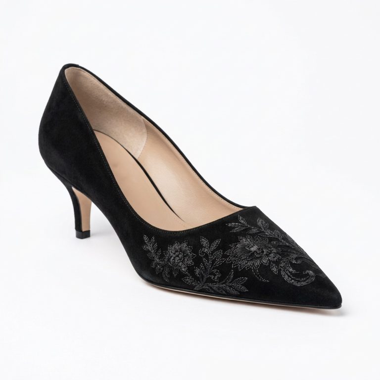 The Embroidered Kitten in Black Italian Suede