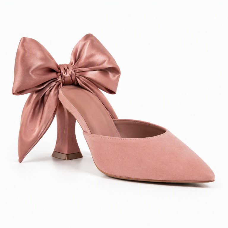 The Bow Mule Pump in Dusty Pink Italian Suede