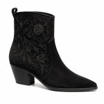 The Western Embroidered — Black Suede Western Ankle Boot