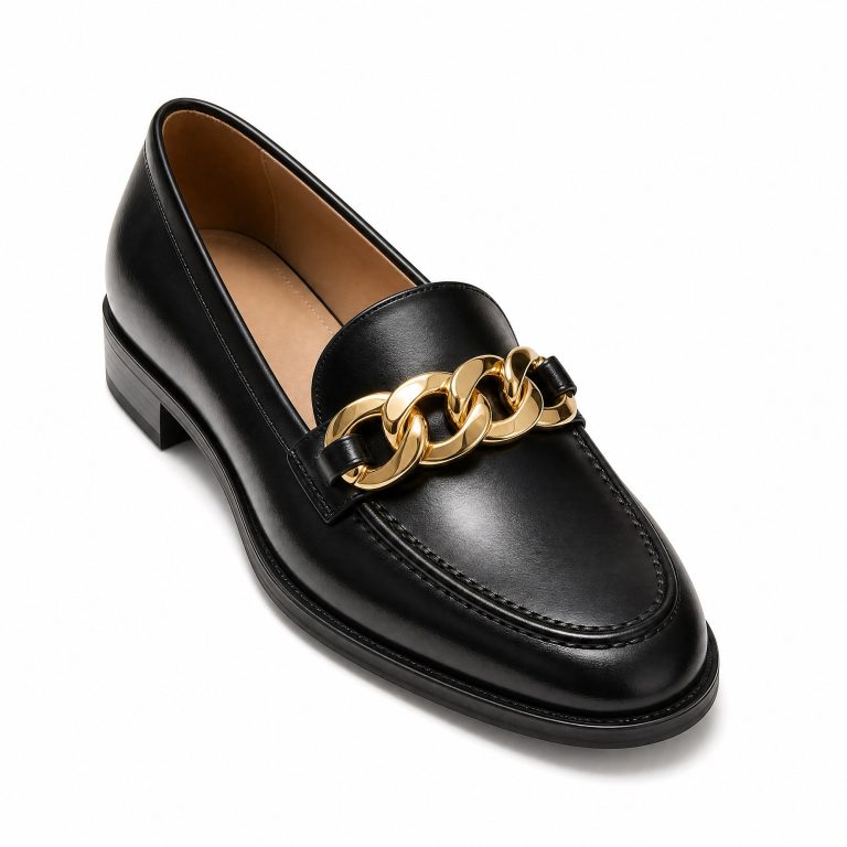 The Chain Loafer in Black Polished Italian Calfskin
