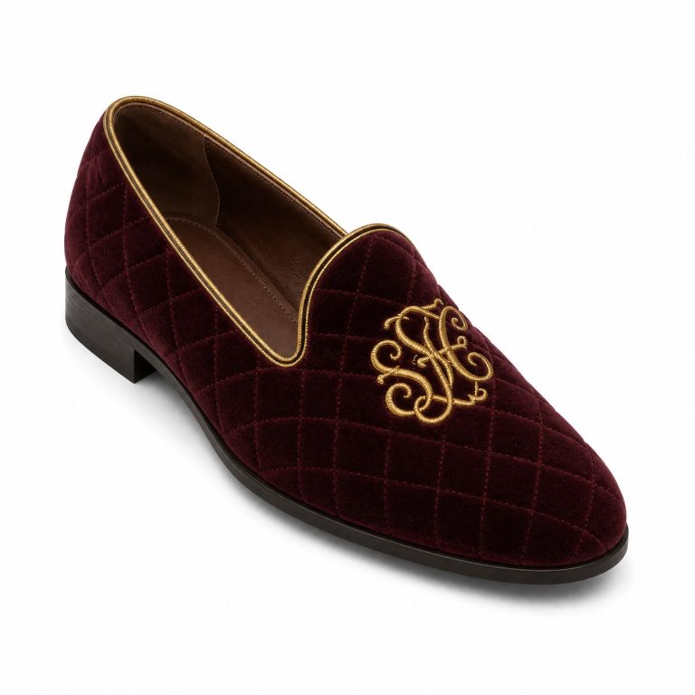 The Quilted Smoking Slipper in Burgundy Velvet