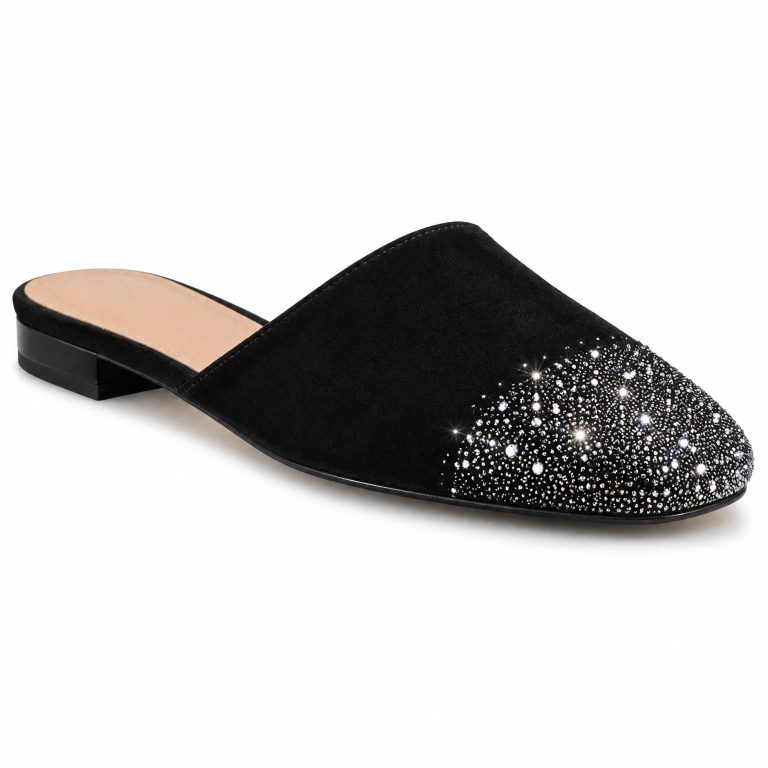 The Embellished Mule Flat in Black Italian Suede